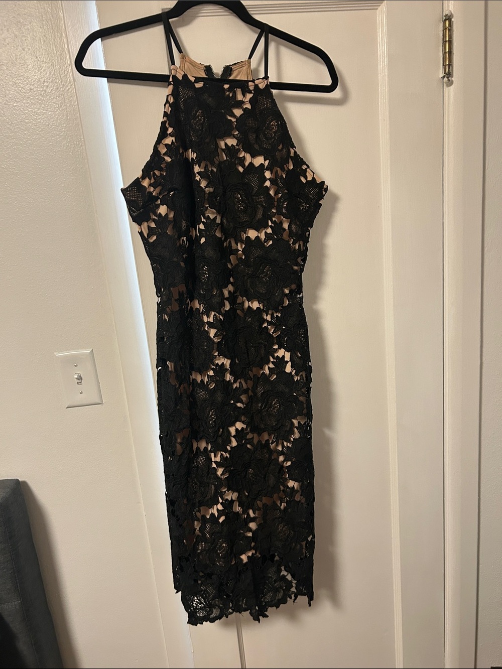 Just Me Black Lace Midi Dress with Nude Underlay